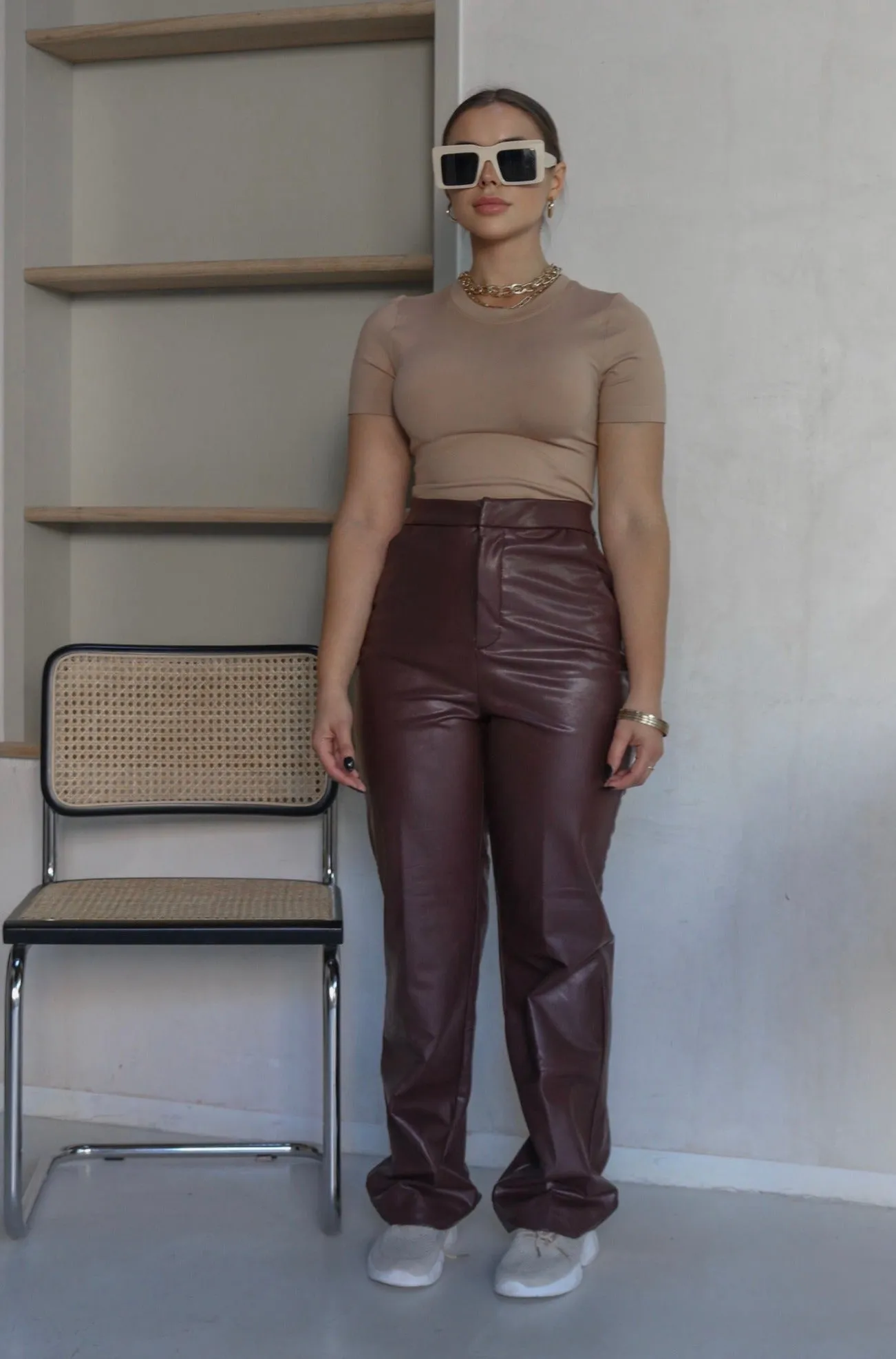 'Newark' Faux Leather Pants in Chocolate Brown
