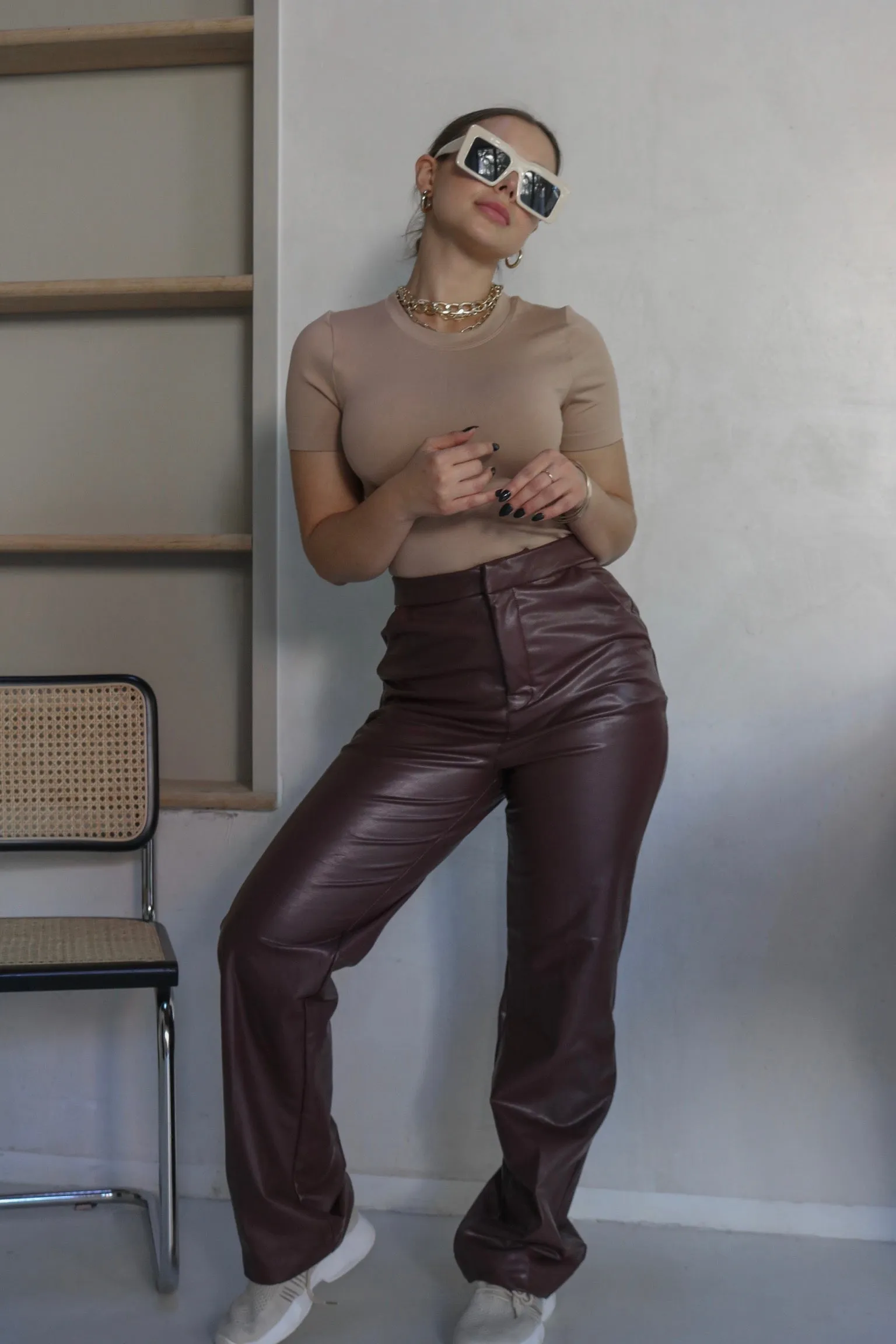 'Newark' Faux Leather Pants in Chocolate Brown
