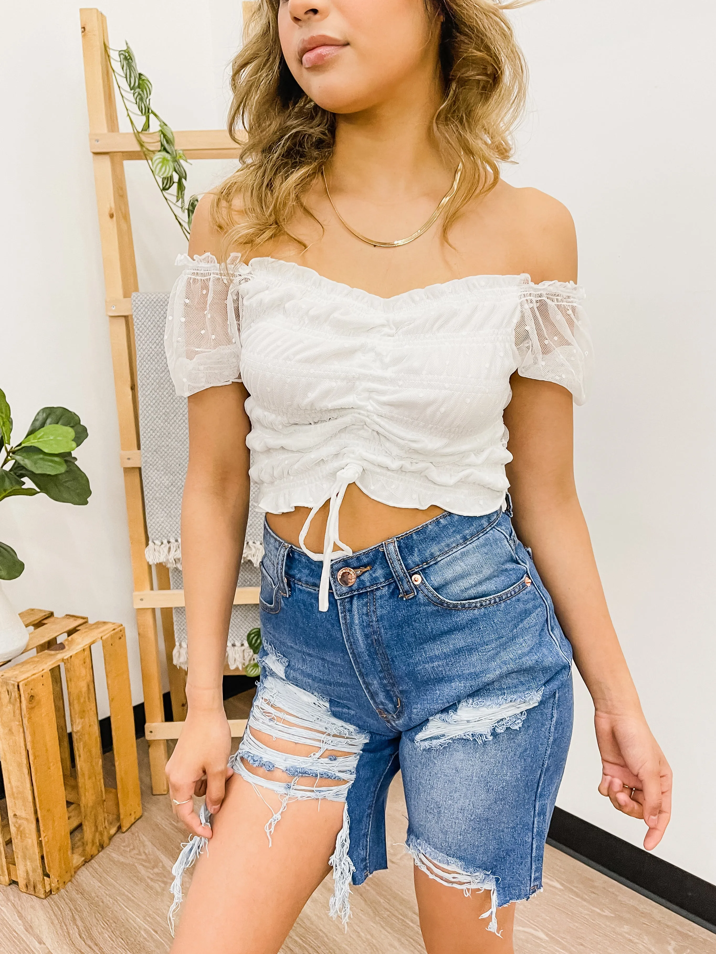 Polka Dot Mesh Crop Top
