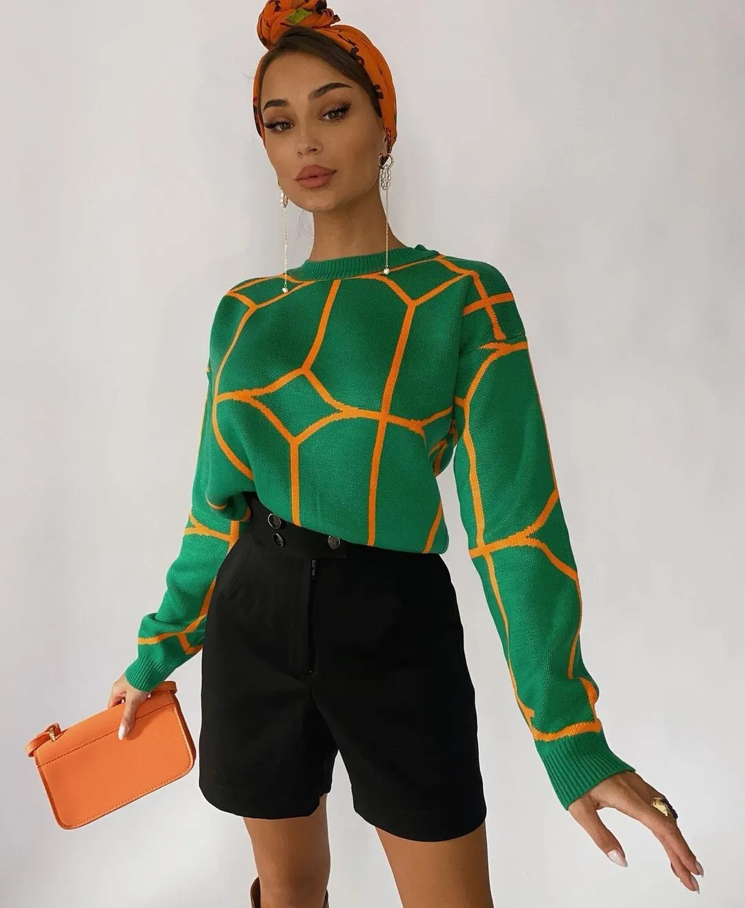 Russian   round Neck Line Pattern Woolen Top