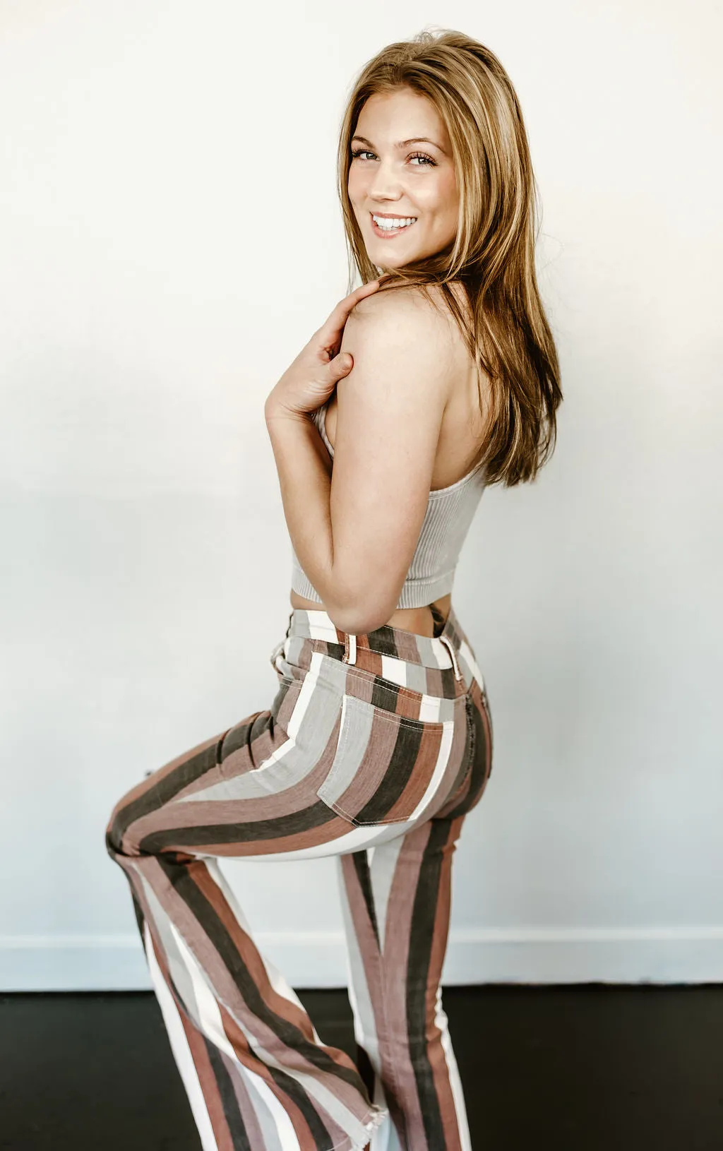 Serendipity Striped Flare Jeans in Brown Multi