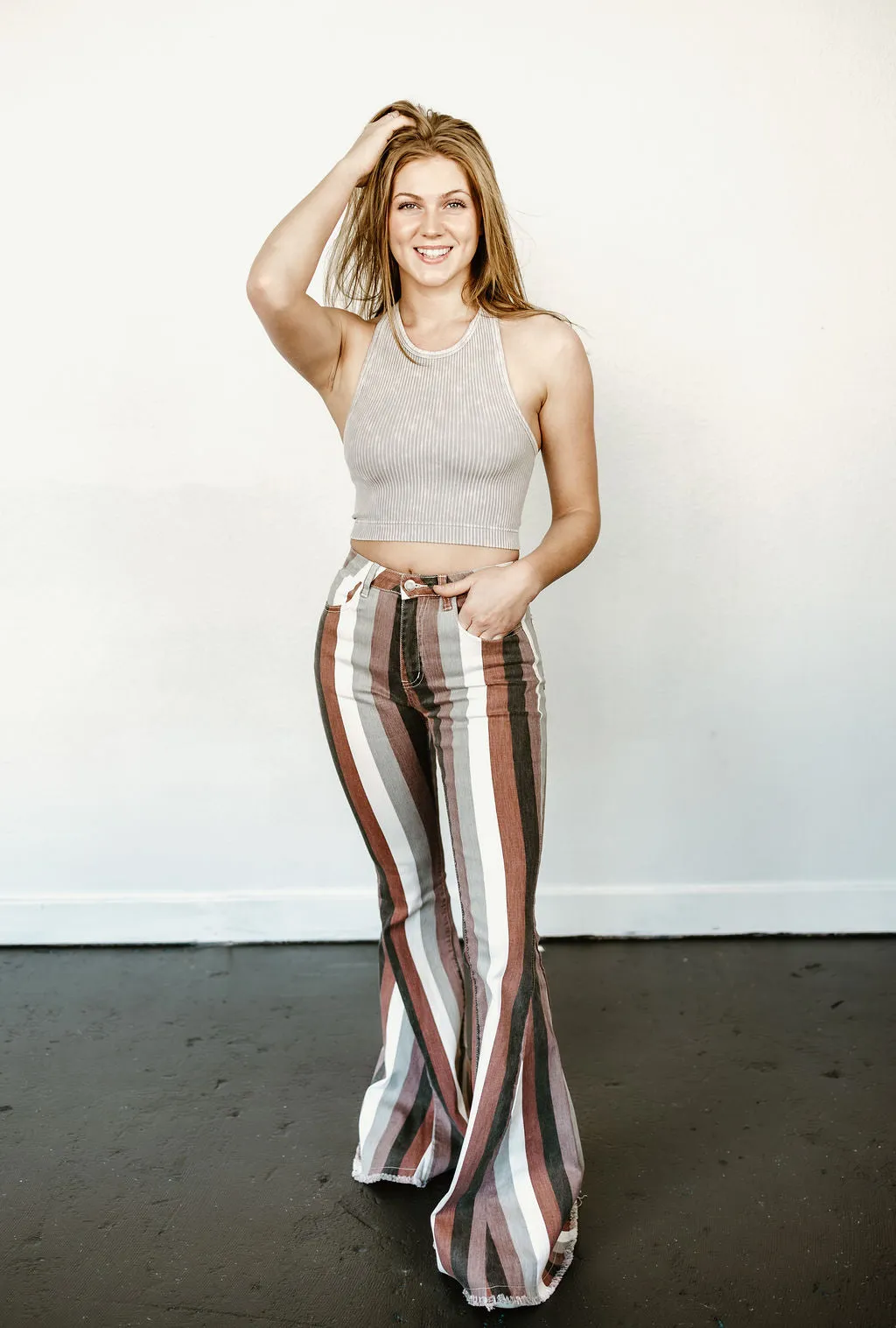 Serendipity Striped Flare Jeans in Brown Multi