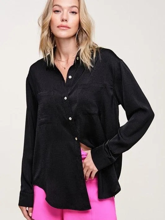 Silky Long Sleeve Button Up Shirt