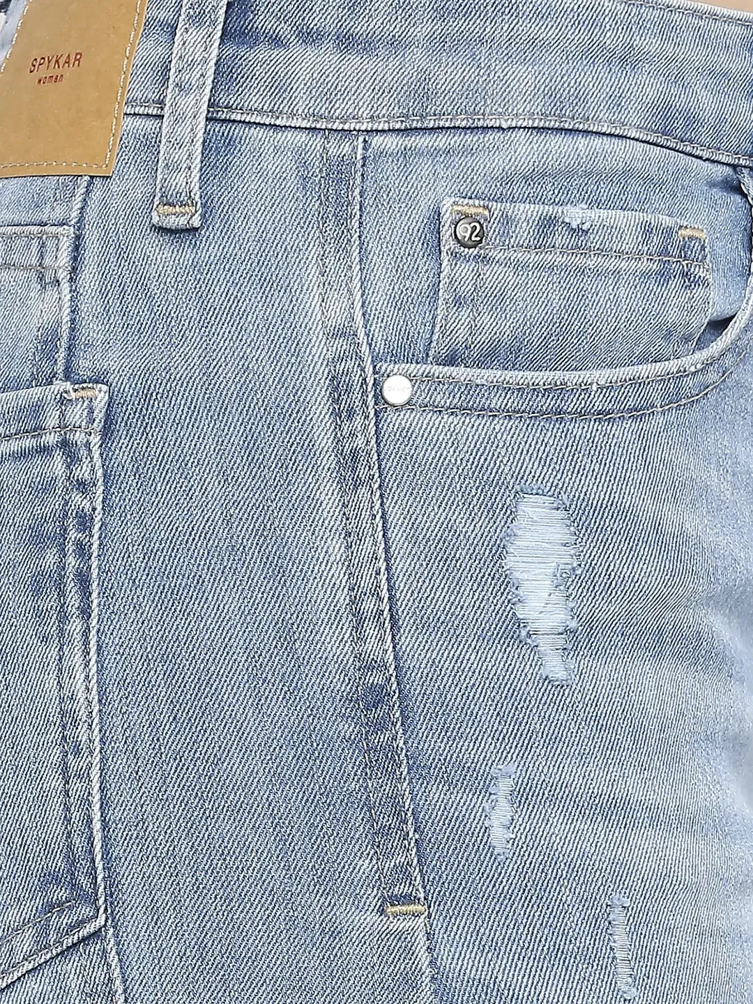 Spykar Women Light Blue Lycra Skinny Fit - Low Distressed Mid Rise Jeans-(Adora)