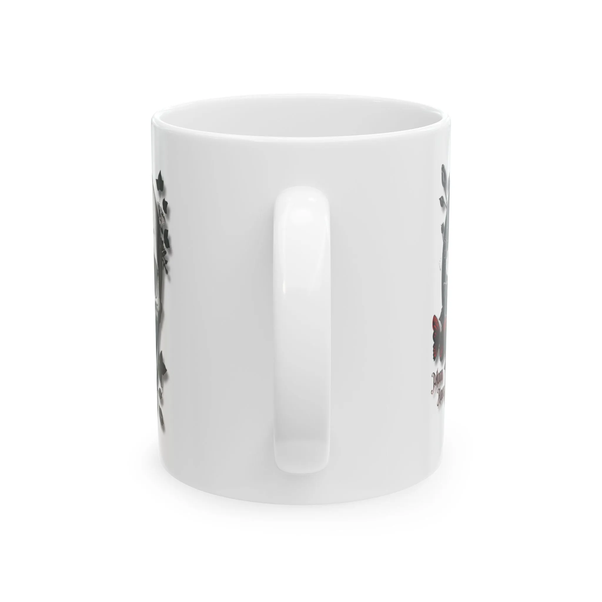 White Ceramic Mug 11oz - Gothic Skull & Rose Design - Aesthetic Coffee & Tea Cup - Unique Gothic Gift for Men & Women - Moon Rose Theme