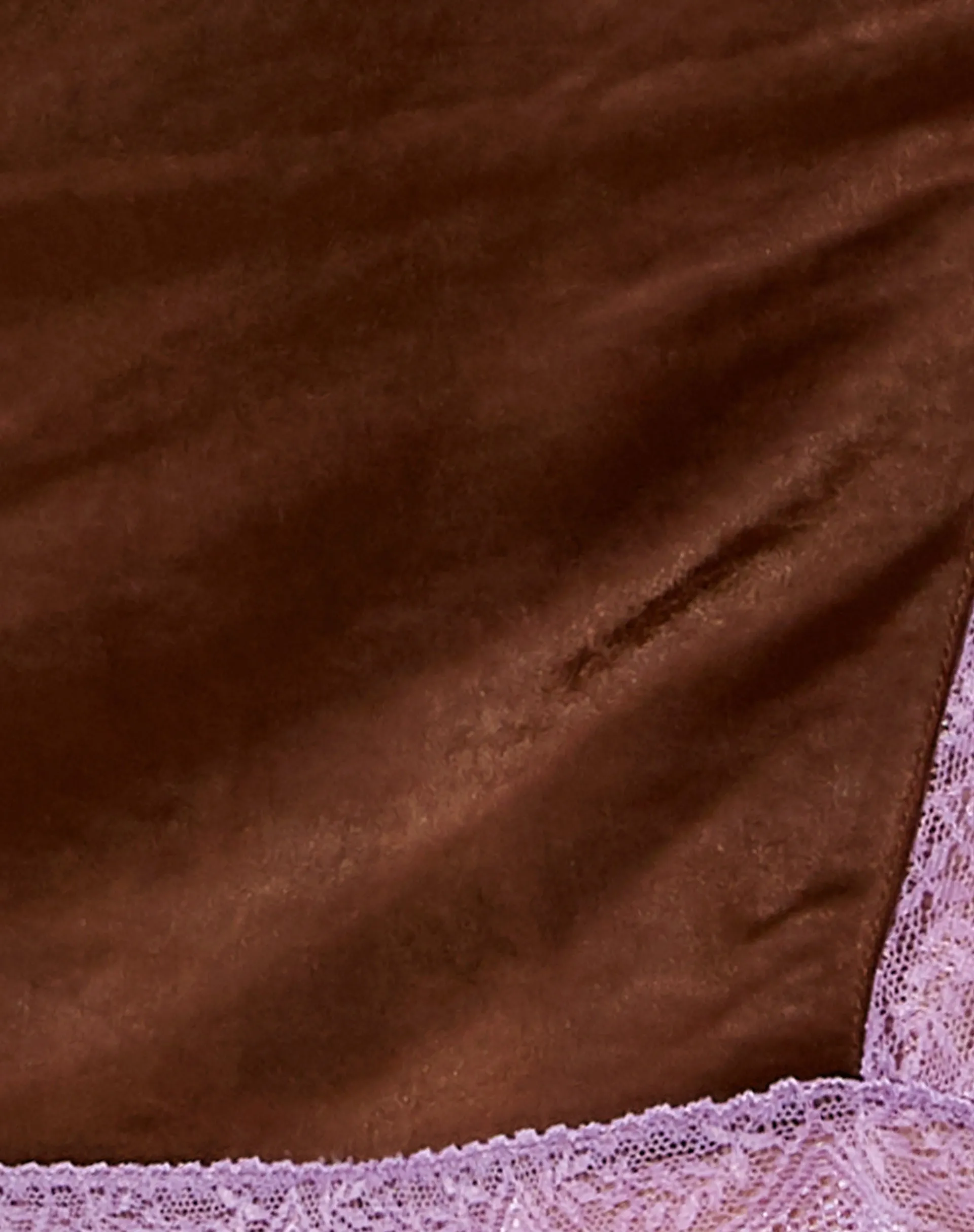 Wirda Mini Dress in Satin Chocolate with Violet Lace