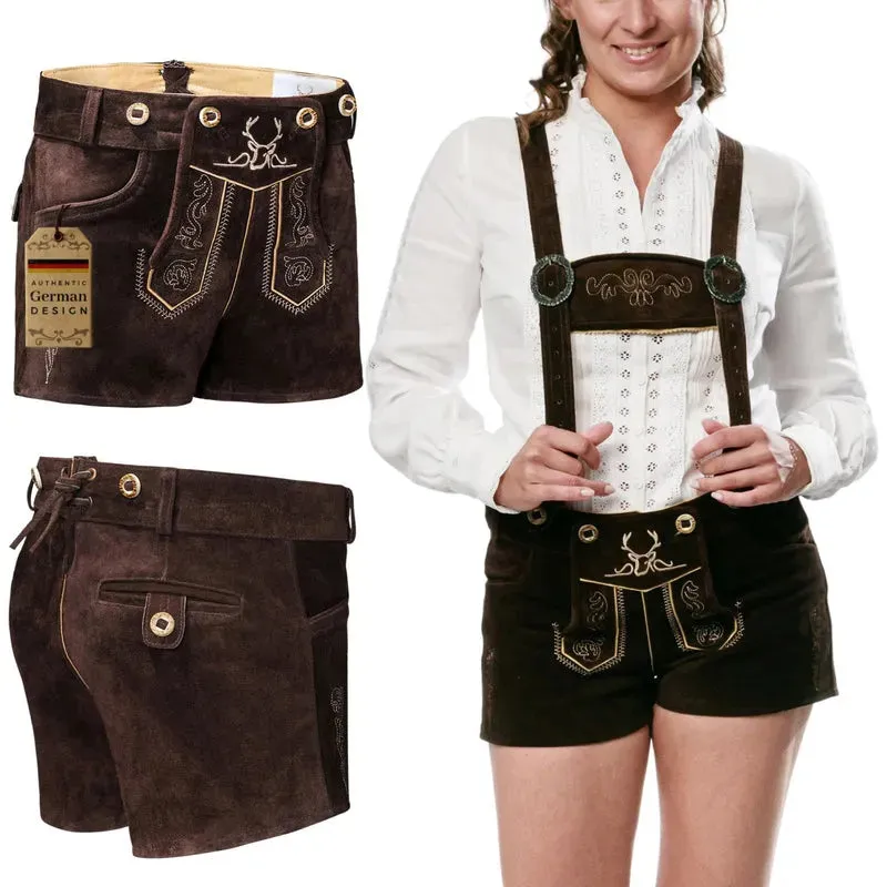 Women Lederhosen Hot Pants Chocolate