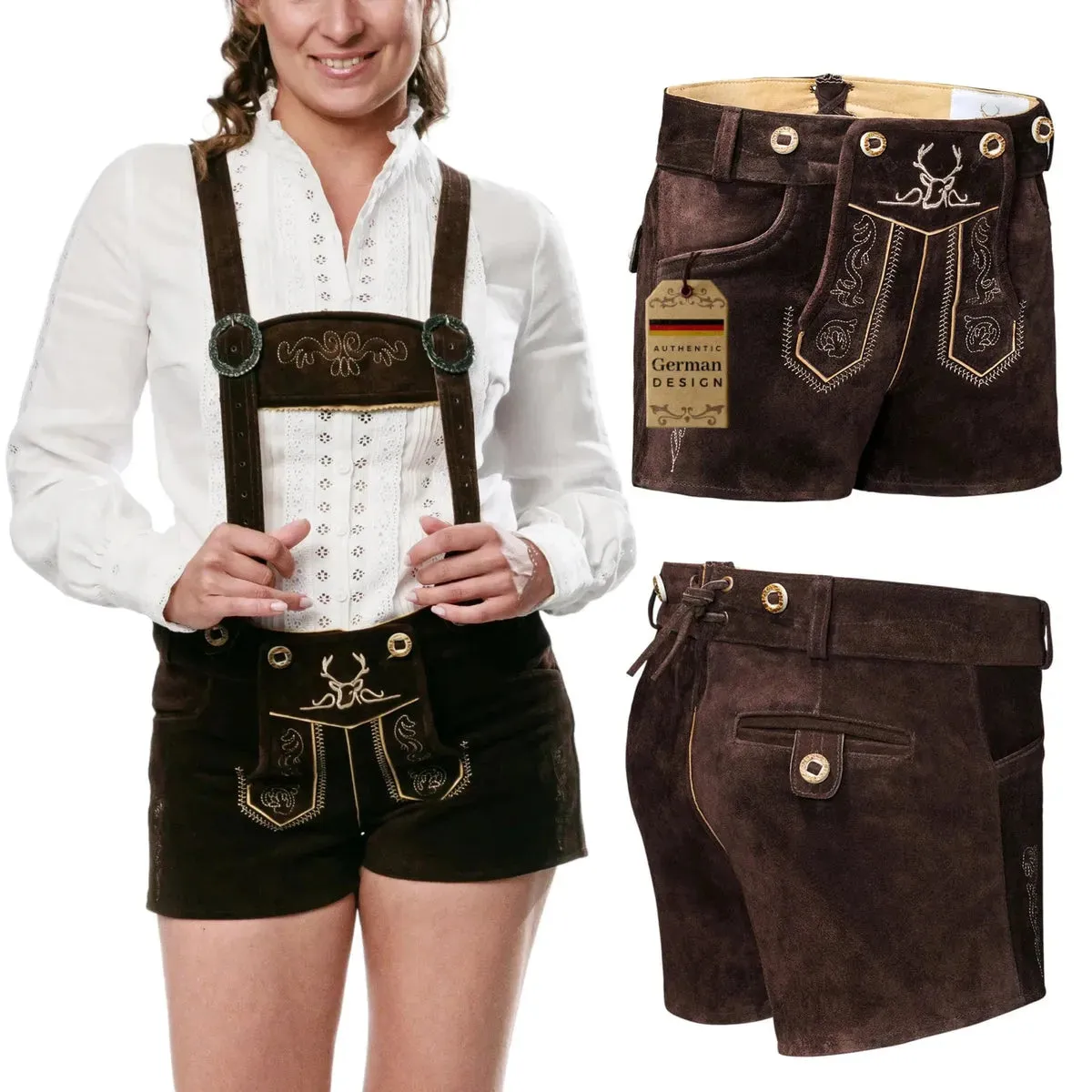 Women Lederhosen Hot Pants Chocolate