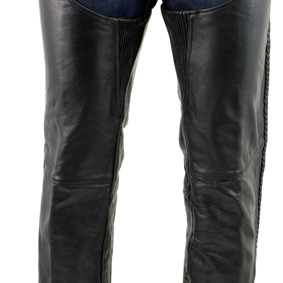 Xelement B7555 Classic Men's Black 'Braided' Elastic Fit Leather Chaps